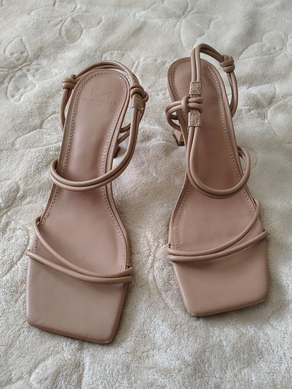 Marc Fisher Women Davia Leather Square Toe Heels Sandal Tan Size 8 - Picture 6 of 9